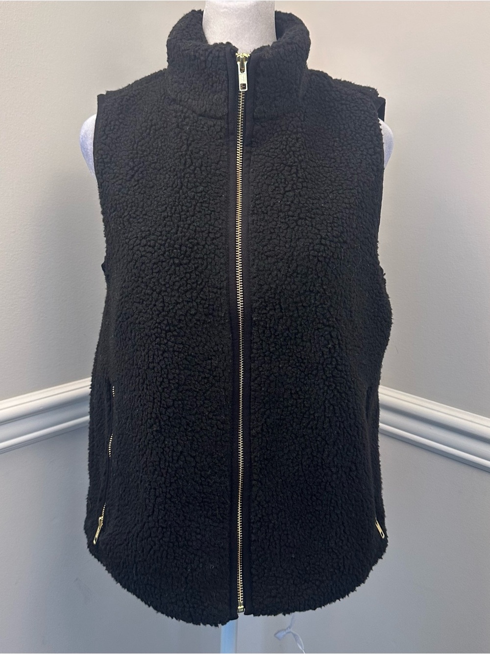 J.Crew Black Sherpa Zip-Front Vest S